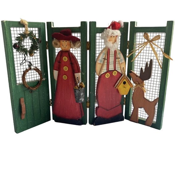 Christmas Themed Decor Wooden Screen Santa Mrs. Claus & Reindeer 15" x 10" - Picture 1 of 8